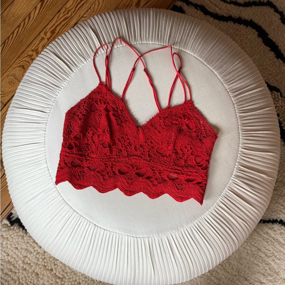Free People Red Lace Crop Top